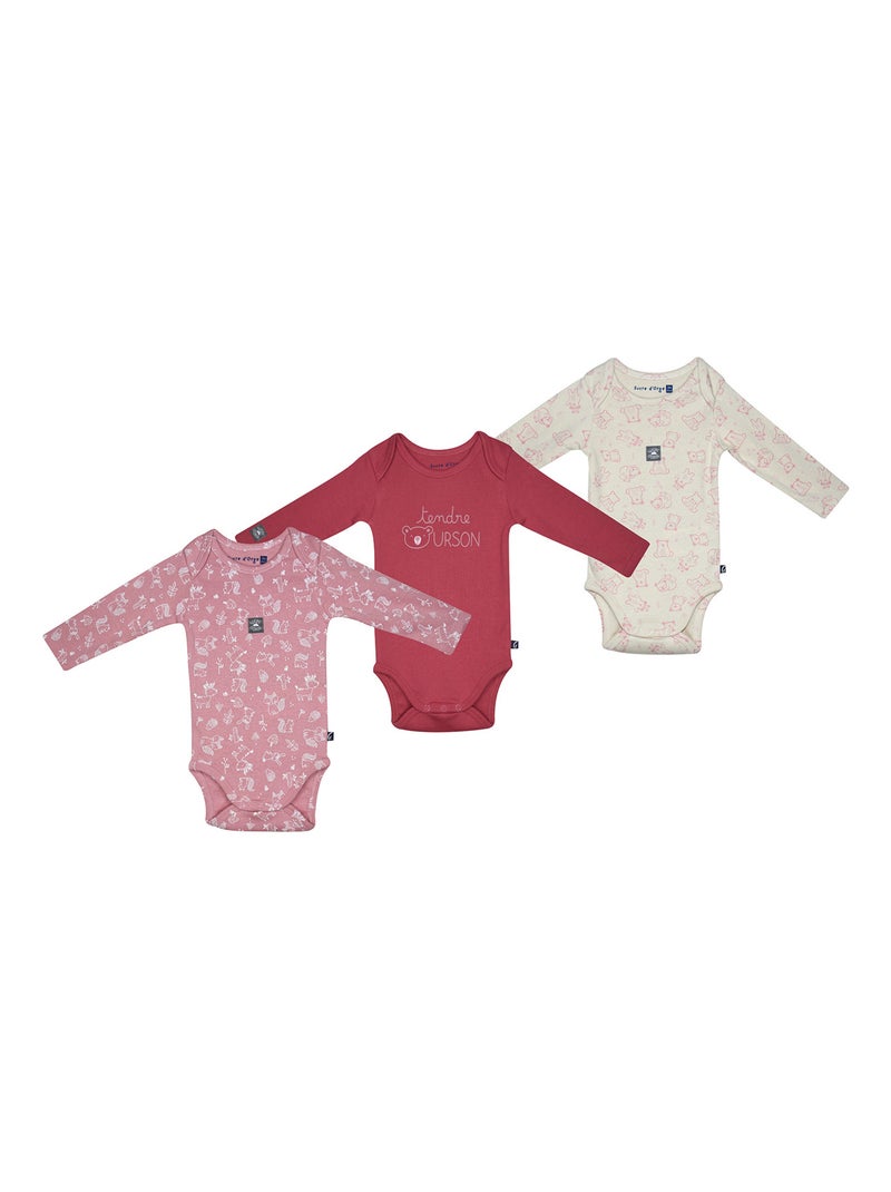 Lot de 3 bodies Philae manches longues Blanc Rose foncé - Kiabi