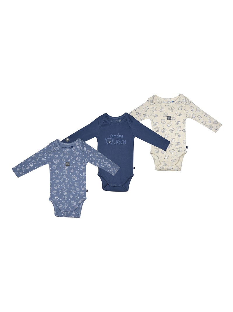 Lot de 3 bodies Priam manches longues Blanc Bleu ciel - Kiabi