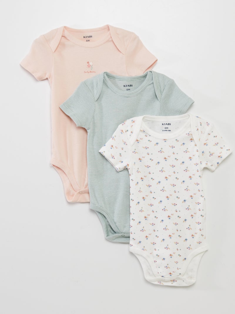 Lot de 3 bodies Rose/vert/blanc - Kiabi