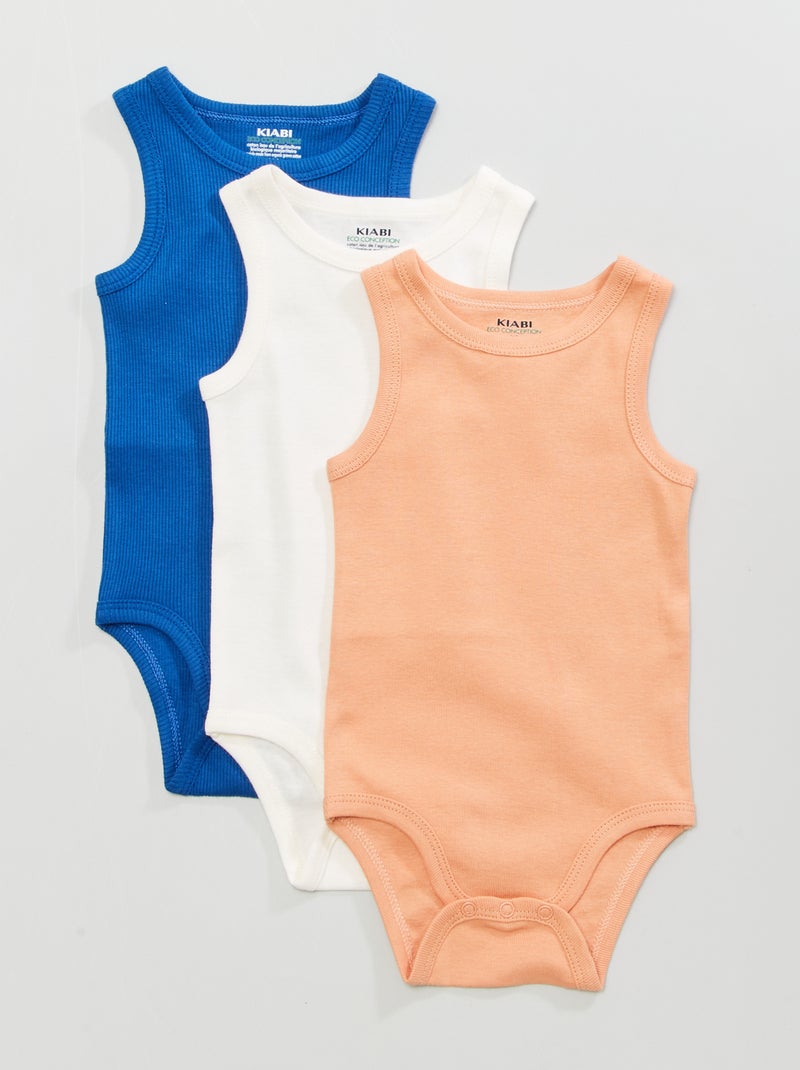 Lot de 3 bodies sans manches bleu/orange/blanc - Kiabi