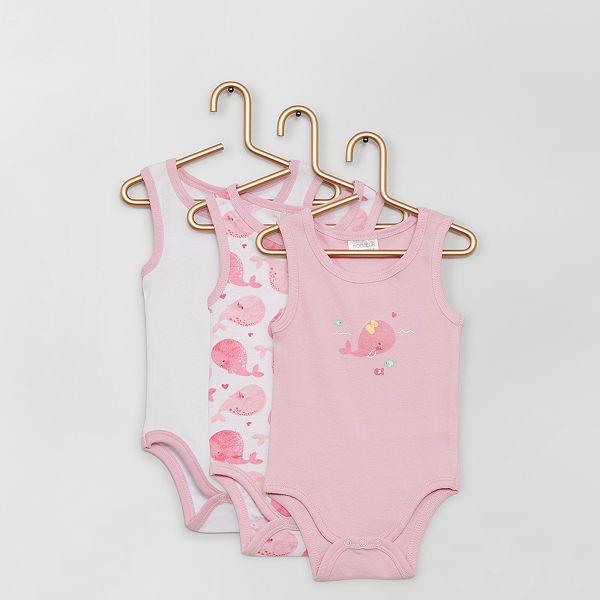 Lot De 3 Bodies Sans Manches Bebe Fille Rose Kiabi 10 00