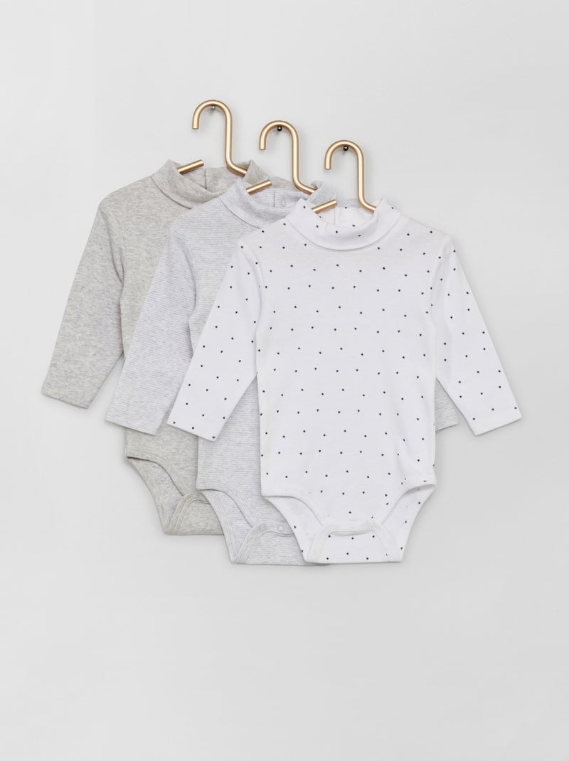 Lot de 3 bodies sous-pull blanc/gris - Kiabi
