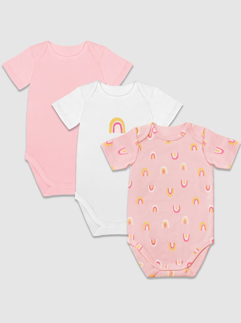 Lot de 3 Body Bio Manche Courte Bébé Rose clair - Kiabi