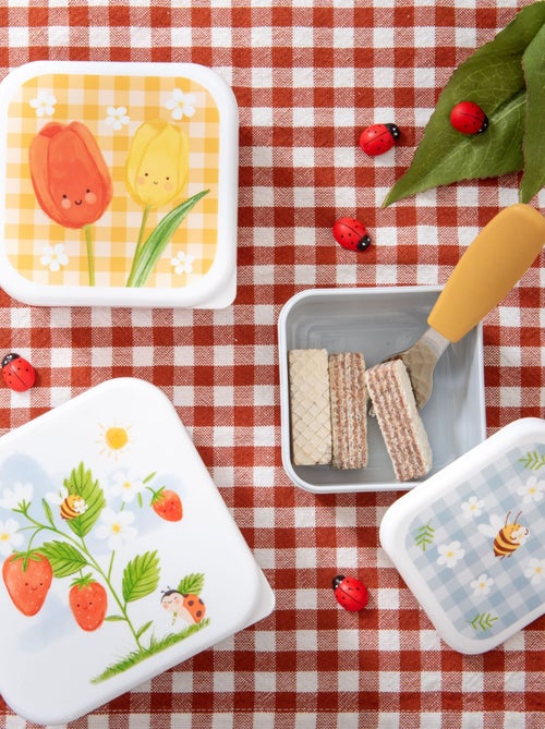 Lot de 3 boîtes à goûter emboîtables à motifs ludiques - Kiabi Lot de 3 boîtes à goûter emboîtables à motifs ludiques - Kiabi
