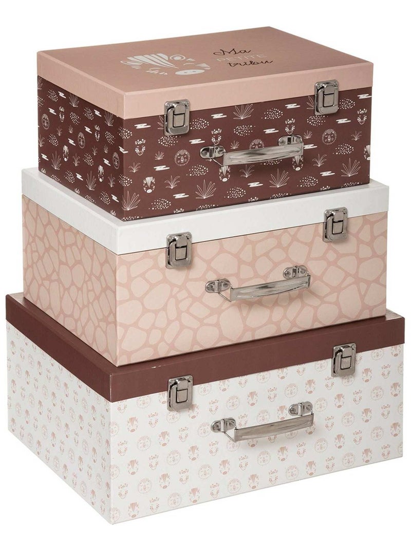 Lot de 3 boites carton malles Safari Marron - Kiabi