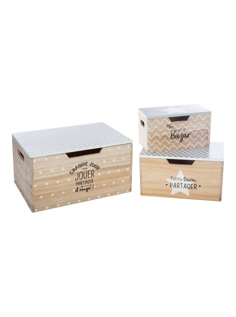 Lot de 3 boites de rangement en bois Blanc - Kiabi