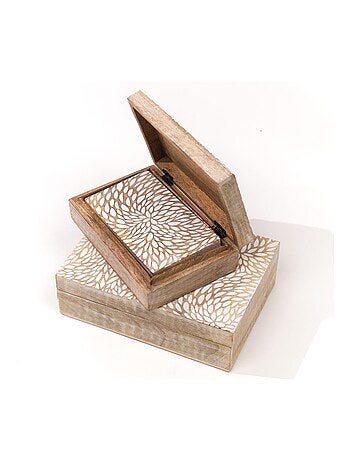Lot de 3 boîtes rectangulaires motif devant bois MANGO WOOD