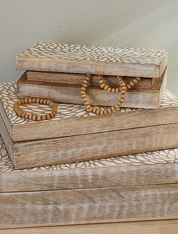 Lot de 3 boîtes rectangulaires motif devant bois MANGO WOOD