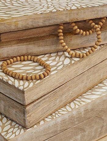 Lot de 3 boîtes rectangulaires motif devant bois MANGO WOOD