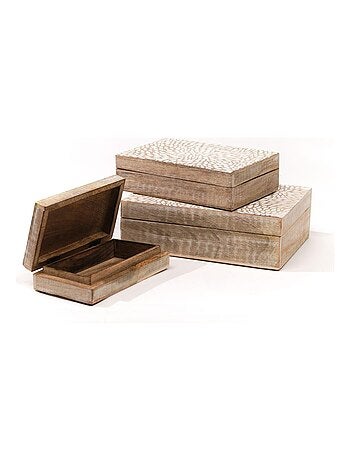 Lot de 3 boîtes rectangulaires motif devant bois MANGO WOOD