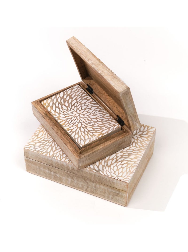 Lot de 3 boîtes rectangulaires motif devant bois MANGO WOOD Beige - Kiabi