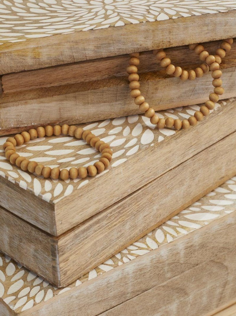 Lot de 3 boîtes rectangulaires motif devant bois MANGO WOOD Beige - Kiabi