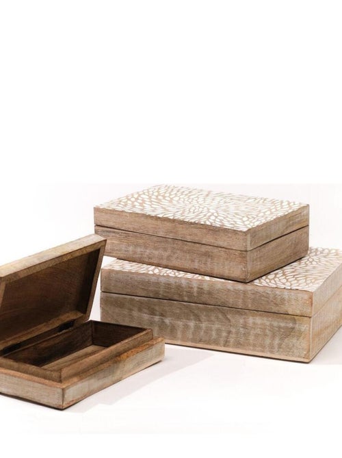 Lot de 3 boîtes rectangulaires motif devant bois MANGO WOOD - Kiabi