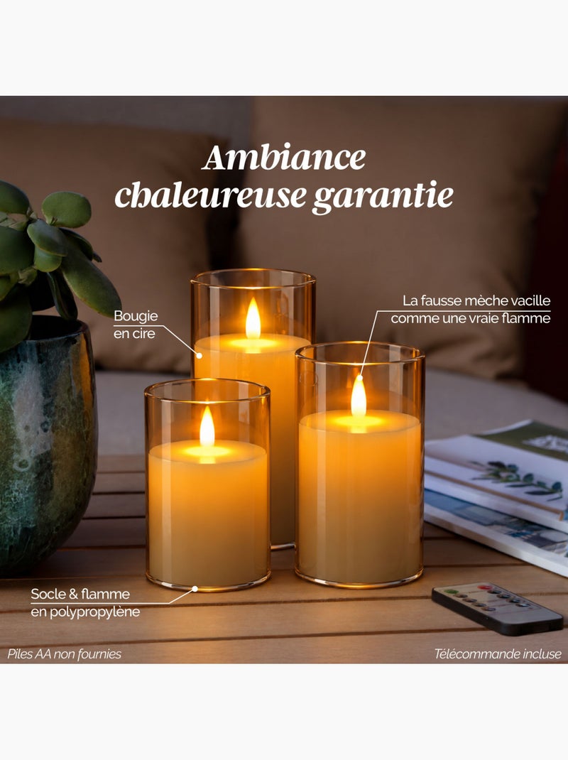 Lot de 3 bougies à led en cire, flamme vacillante, luminosité réglable - minuterie - doré - vivezen Doré/or - Kiabi