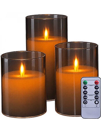 Lot de 3 bougies à led , flamme vacillante, luminosité réglable - minuterie - vivezen