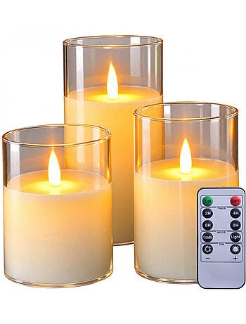 Lot de 3 bougies à led , flamme vacillante, luminosité réglable - minuterie - vivezen
