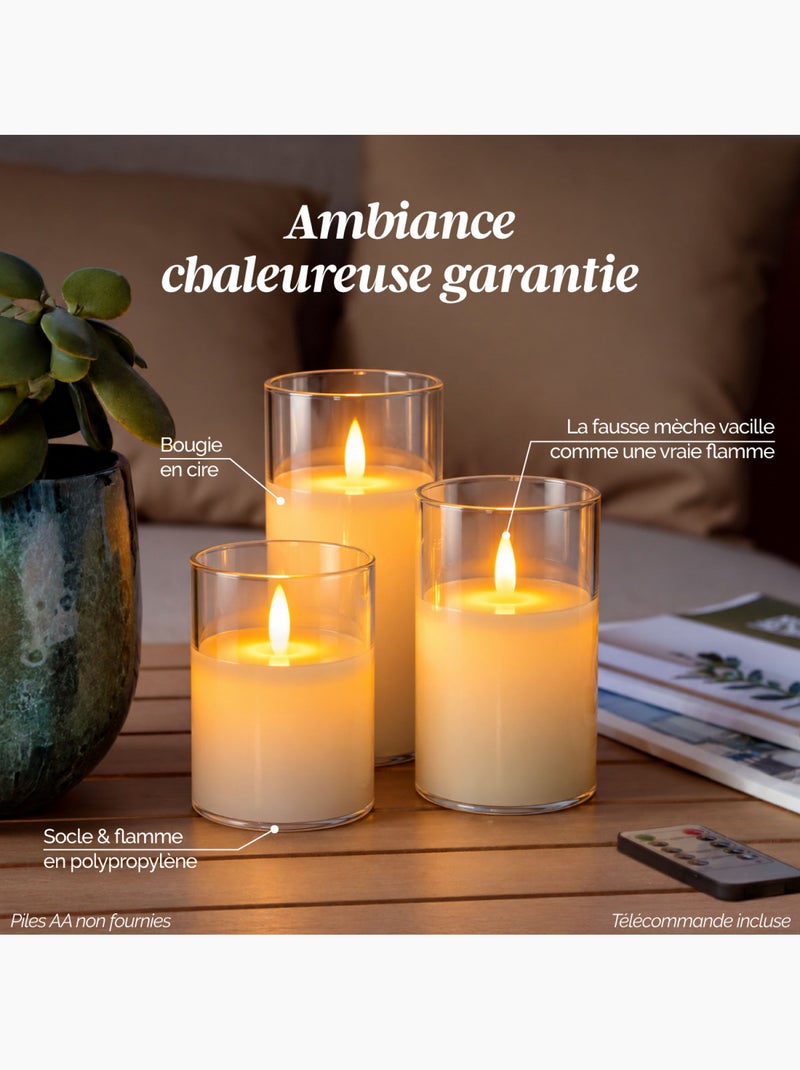 Lot de 3 bougies à led , flamme vacillante, luminosité réglable - minuterie - vivezen Gris - Kiabi