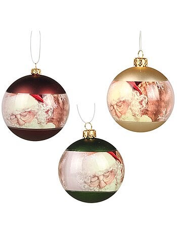 Lot de 3 boules de noël décorées père noël