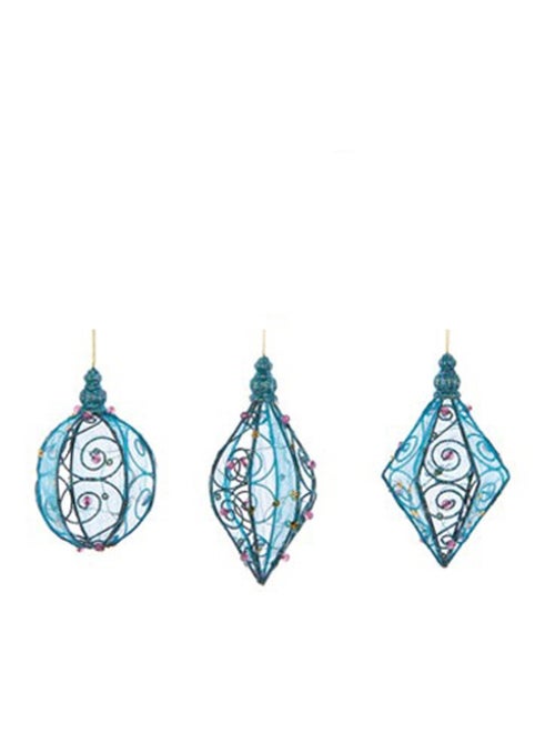 Lot de 3 boules de noël en métal bleu et rose - Kiabi