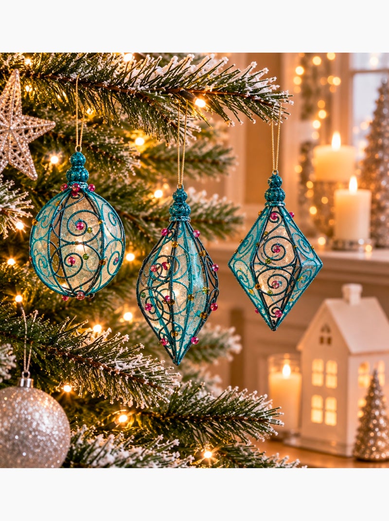 Lot de 3 boules de noël en métal bleu et rose Bleu - Kiabi