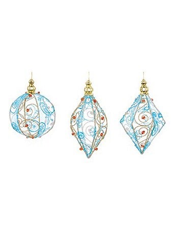 Lot de 3 boules de noël en métal bleu et rouge