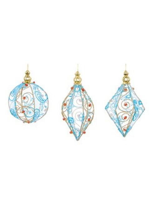 Lot de 3 boules de noël en métal bleu et rouge - Kiabi