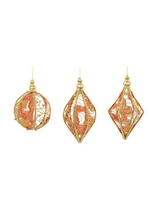Lot de 3 boules de noël en métal rouge perles et velours - Kiabi