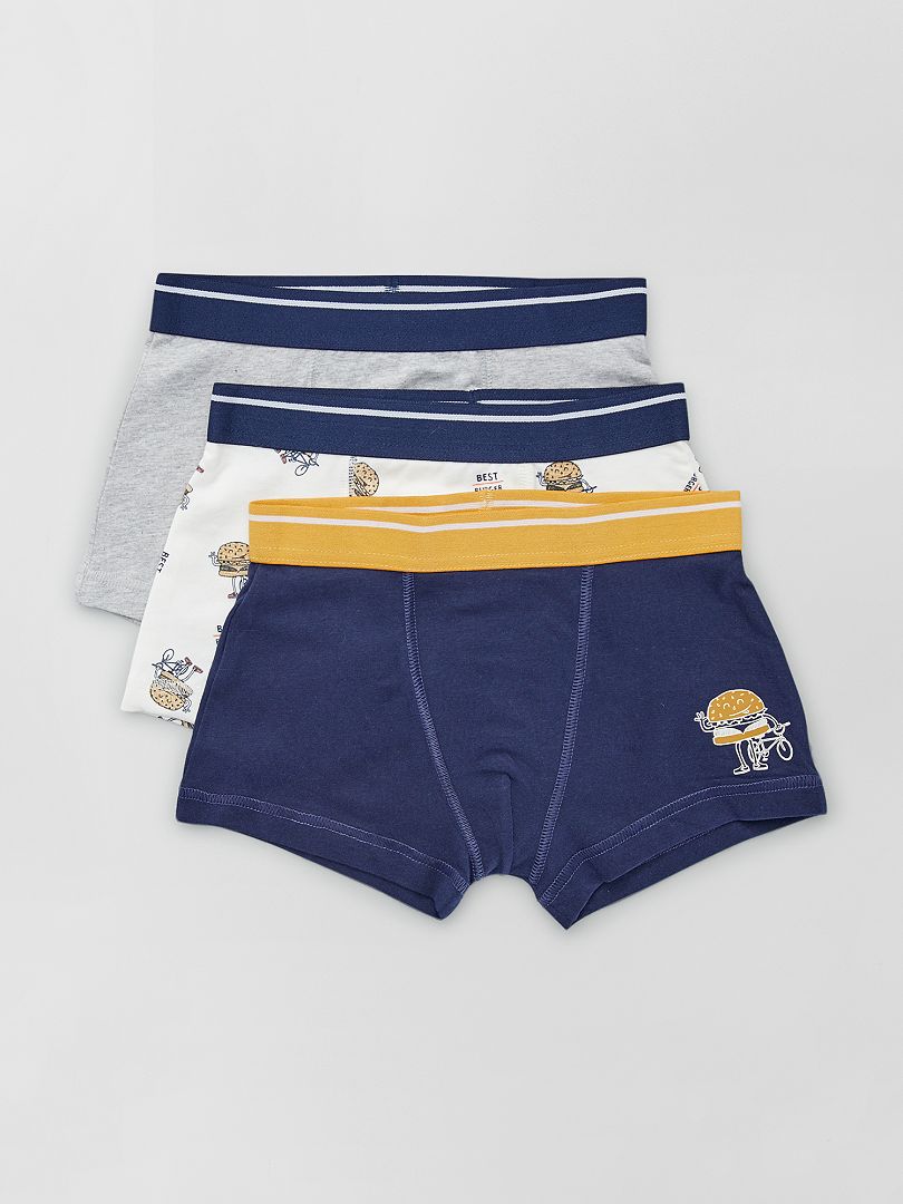 Lot de 3 boxers Blanc/Bleu/Gris - Kiabi