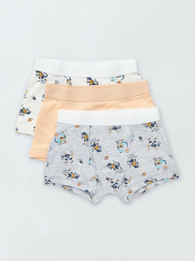 Lot de 3 boxers Blanc/gris/corail - Kiabi