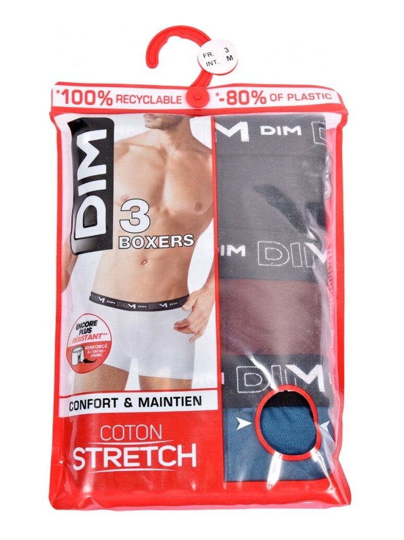 Lot de 3 Boxers coton Coton Stretch Rouge bordeaux - Kiabi
