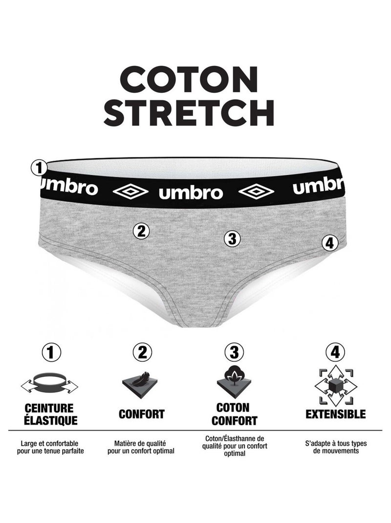 Lot de 3 Boxers coton femme Umbro Gris - Kiabi