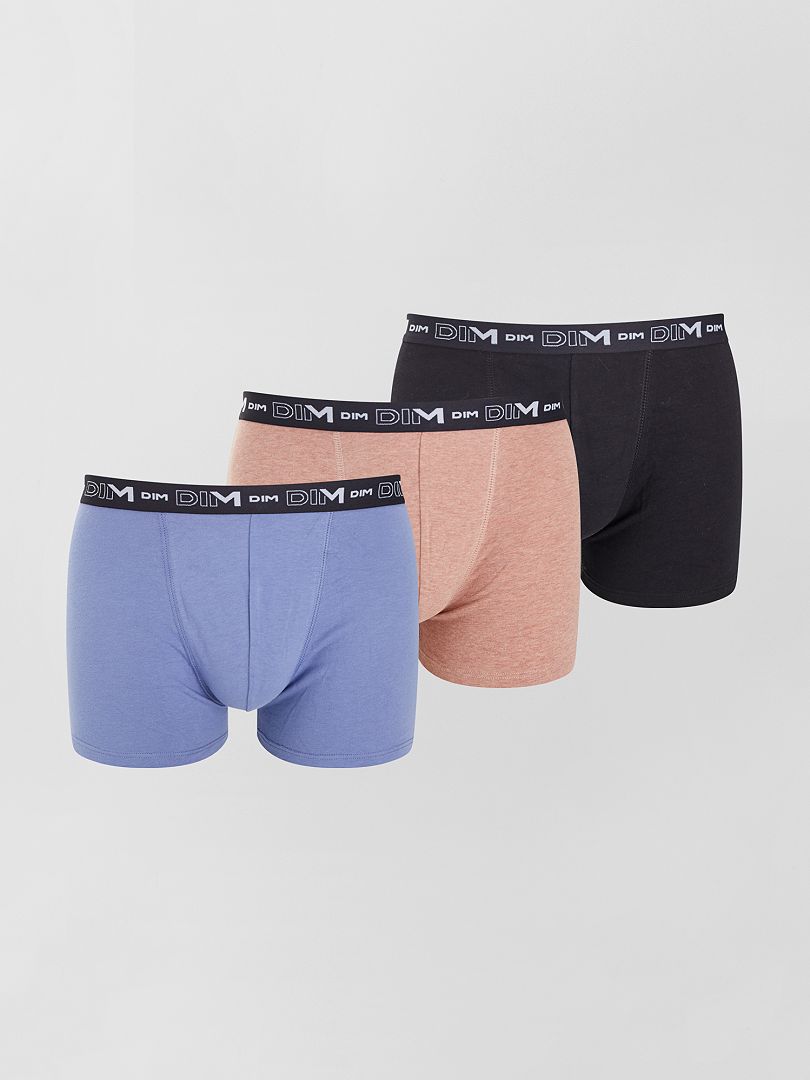 Lot de 3 boxers coton stretch 'DIM' bleu/noir/corail - Kiabi