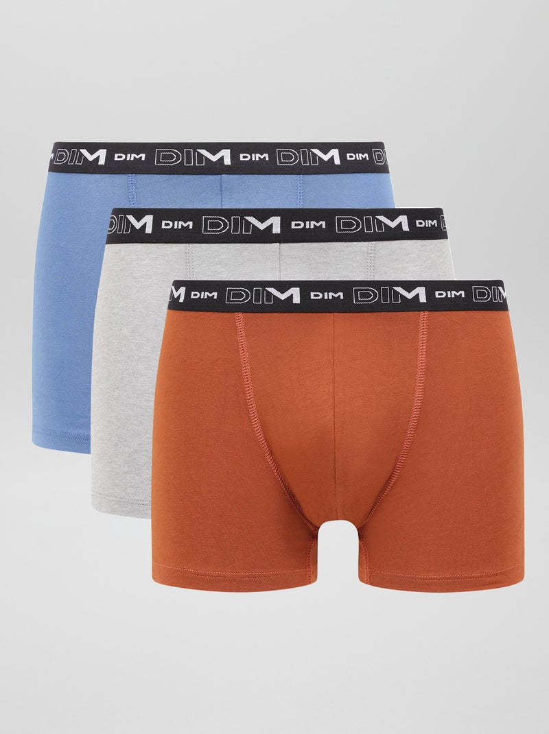 Lot de 3 boxers coton stretch 'DIM' Gris/Marron/Bleu - Kiabi