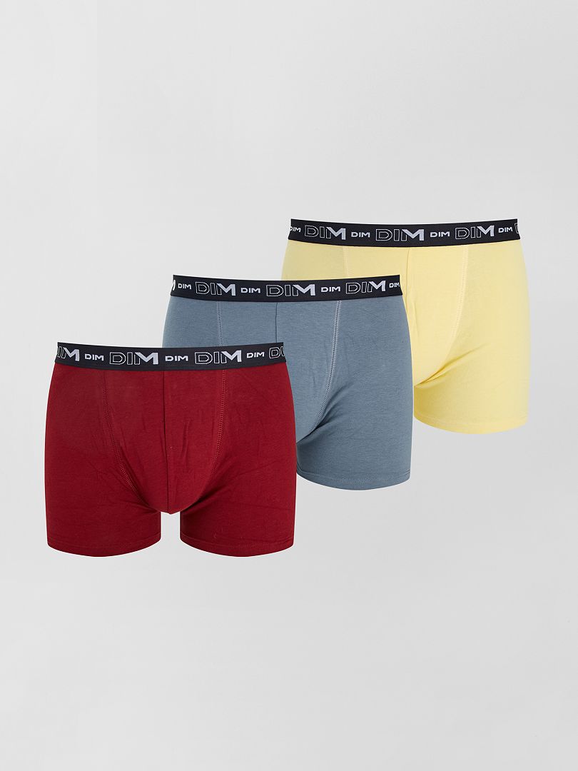Lot de 3 boxers coton stretch 'DIM' gris/rouge/jaune - Kiabi