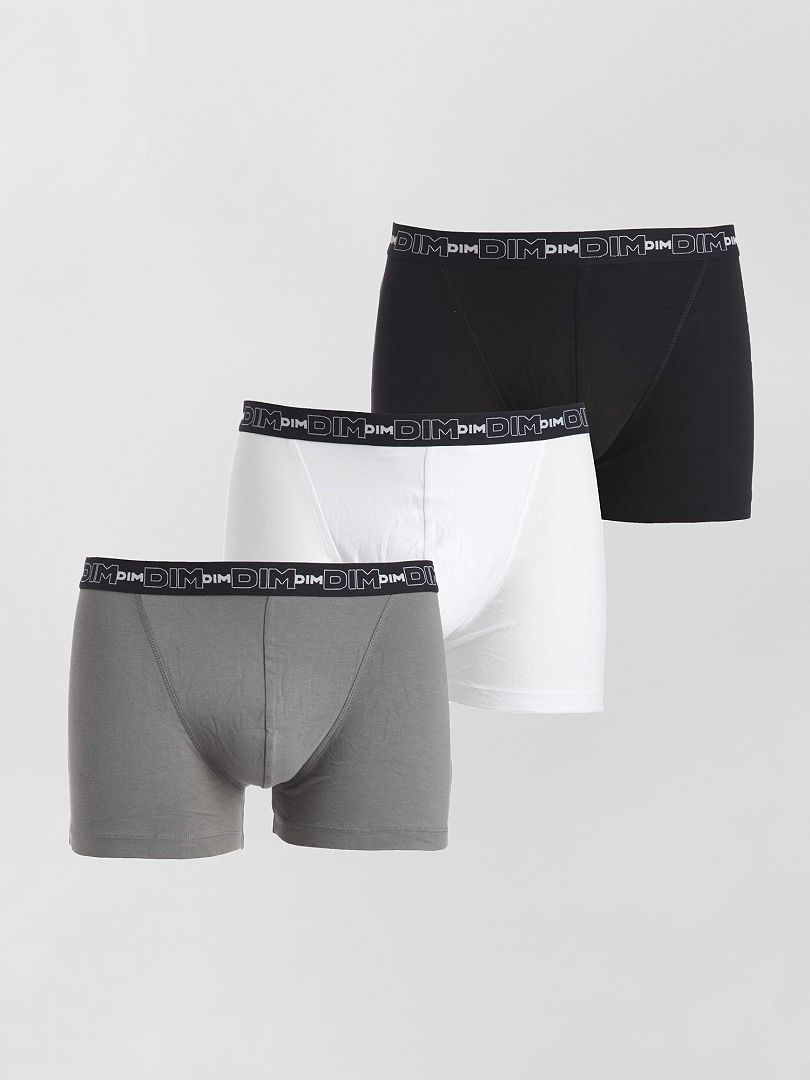 Lot de 3 boxers coton stretch 'DIM' noir/gris/blanc - Kiabi