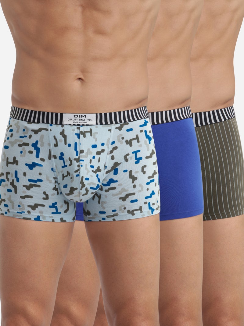 Lot de 3 boxers coton stretch imprimés Vibes Kaki - Kiabi