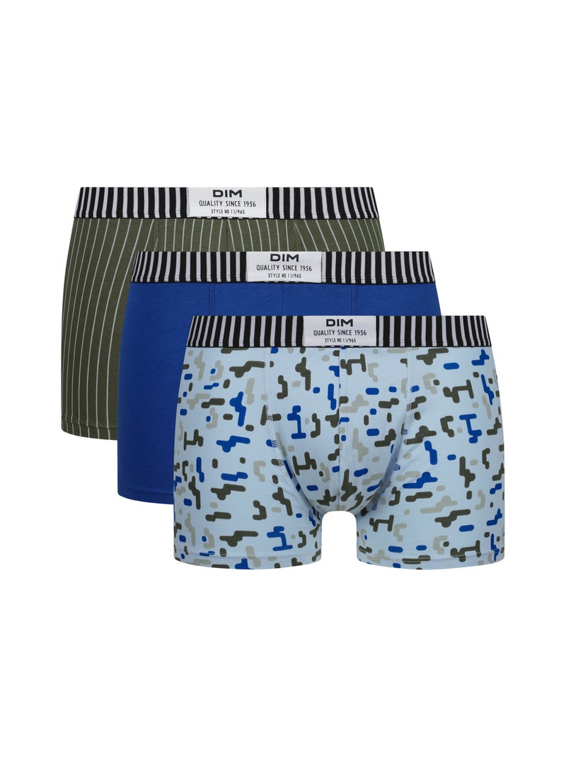 Lot de 3 boxers coton stretch imprimés Vibes Kaki - Kiabi