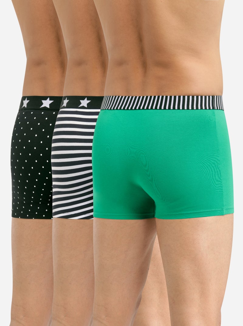Lot de 3 boxers coton stretch imprimés Vibes Vert - Kiabi