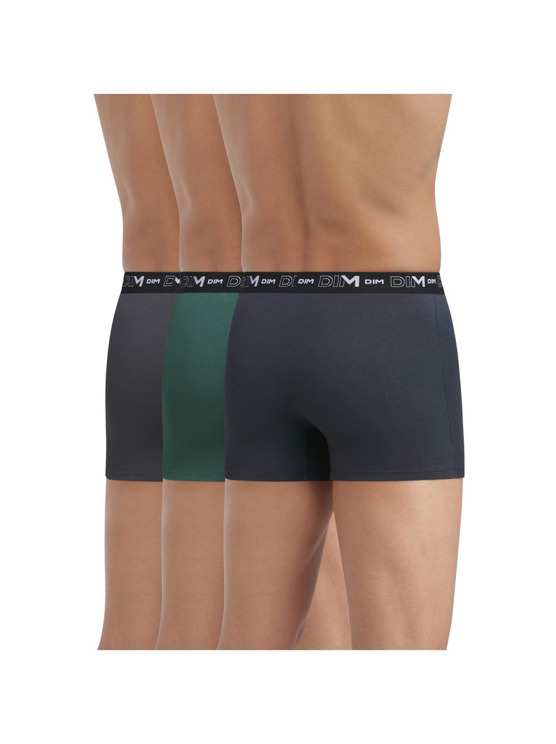 Lot de 3 Boxers Coton Stretch Vert forêt - Kiabi
