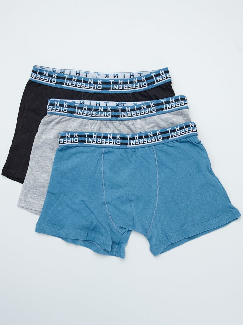 Lot de 3 boxers en coton Noir/gris/bleu - Kiabi