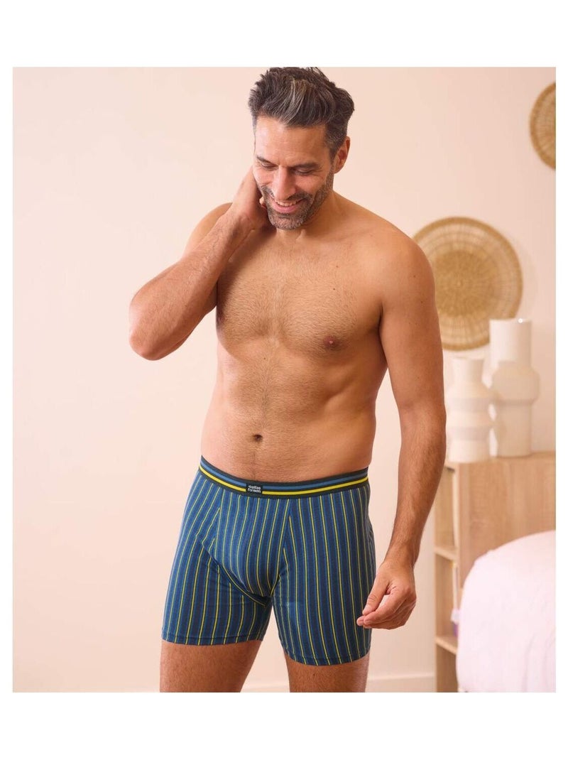 Lot de 3 Boxers en Coton Stretch   - ATLAS FOR MEN Bleu Jaune - Kiabi