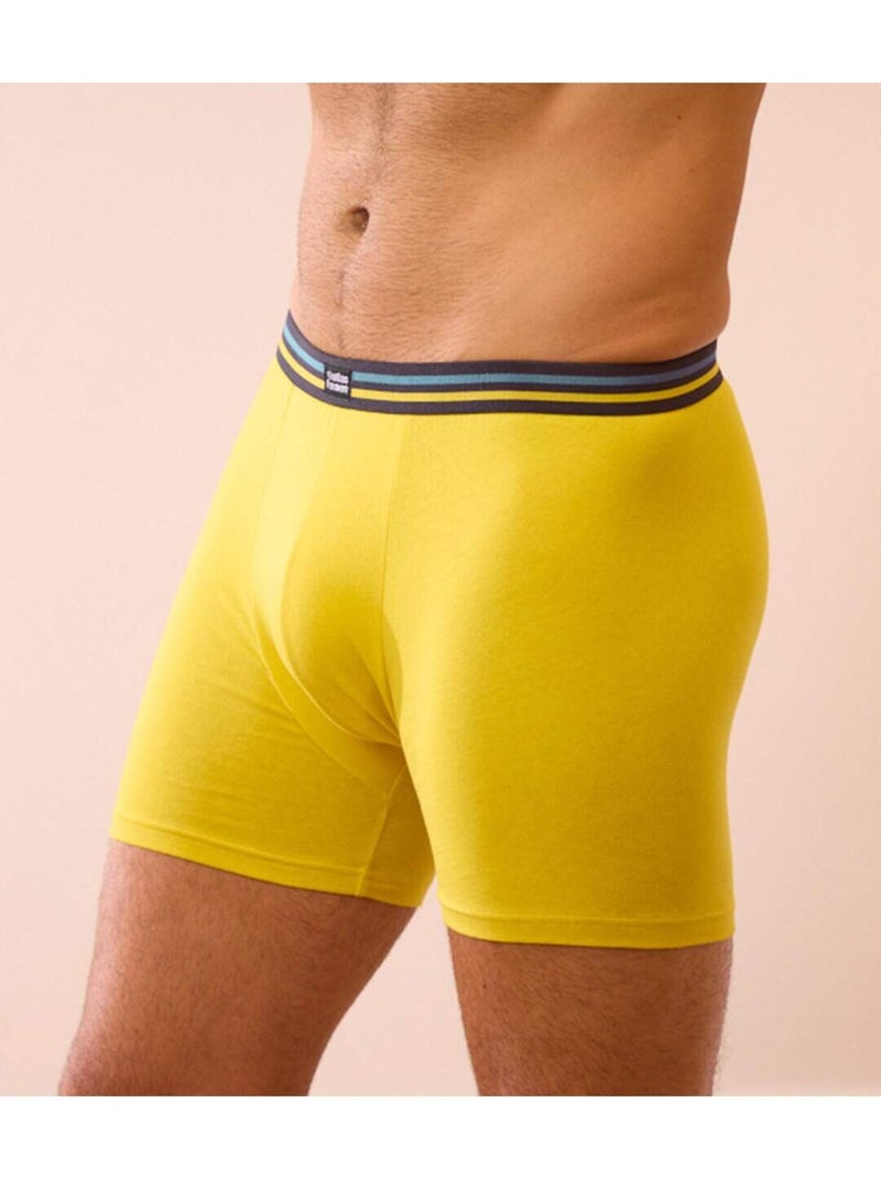 Lot de 3 Boxers en Coton Stretch   - ATLAS FOR MEN Bleu Jaune - Kiabi