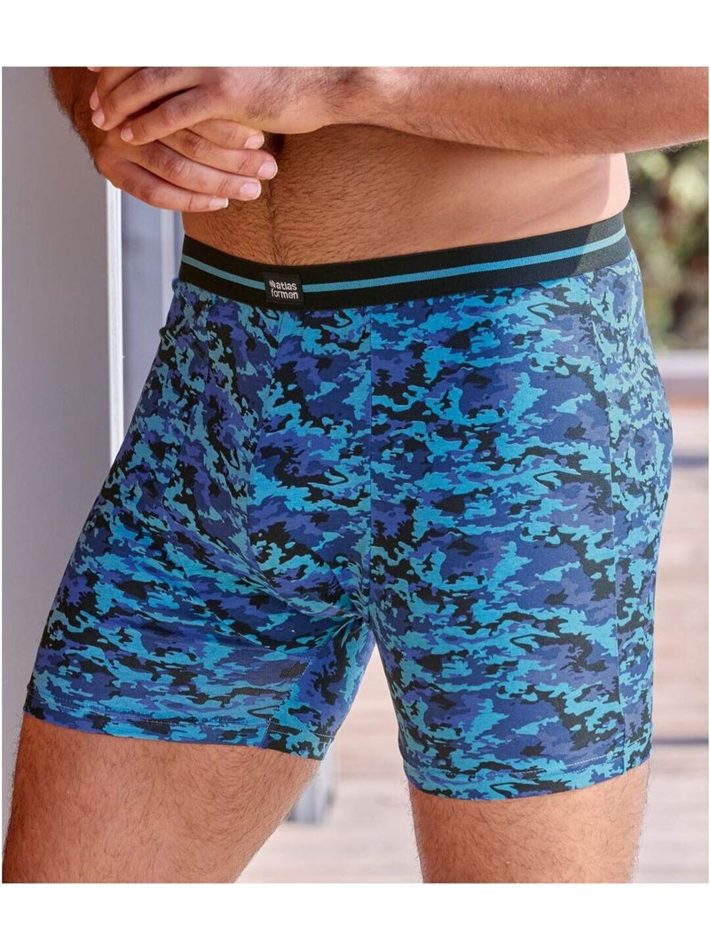 Lot de 3 Boxers en Coton Stretch  - ATLAS FOR MEN Bleu Noir - Kiabi