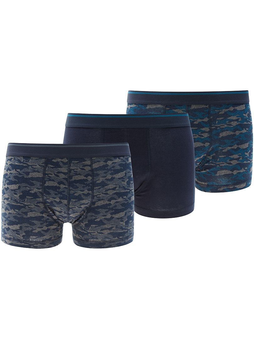 Lot de 3 boxers en coton stretch bleu camouflage - Kiabi