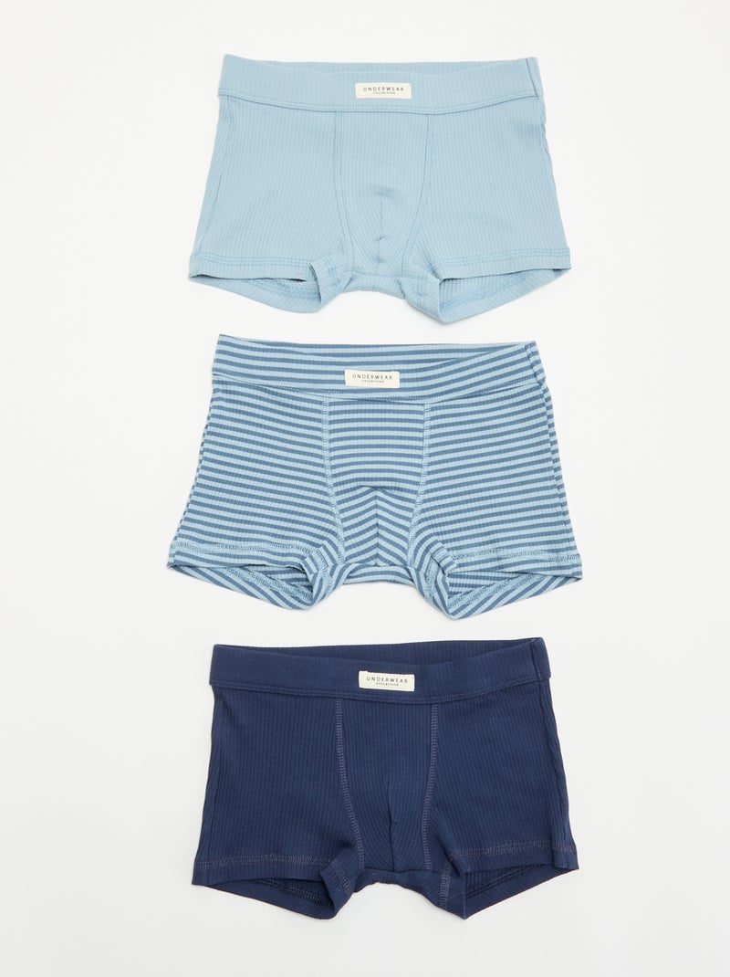 Lot de 3 boxers en maille côtelée Bleu - Kiabi