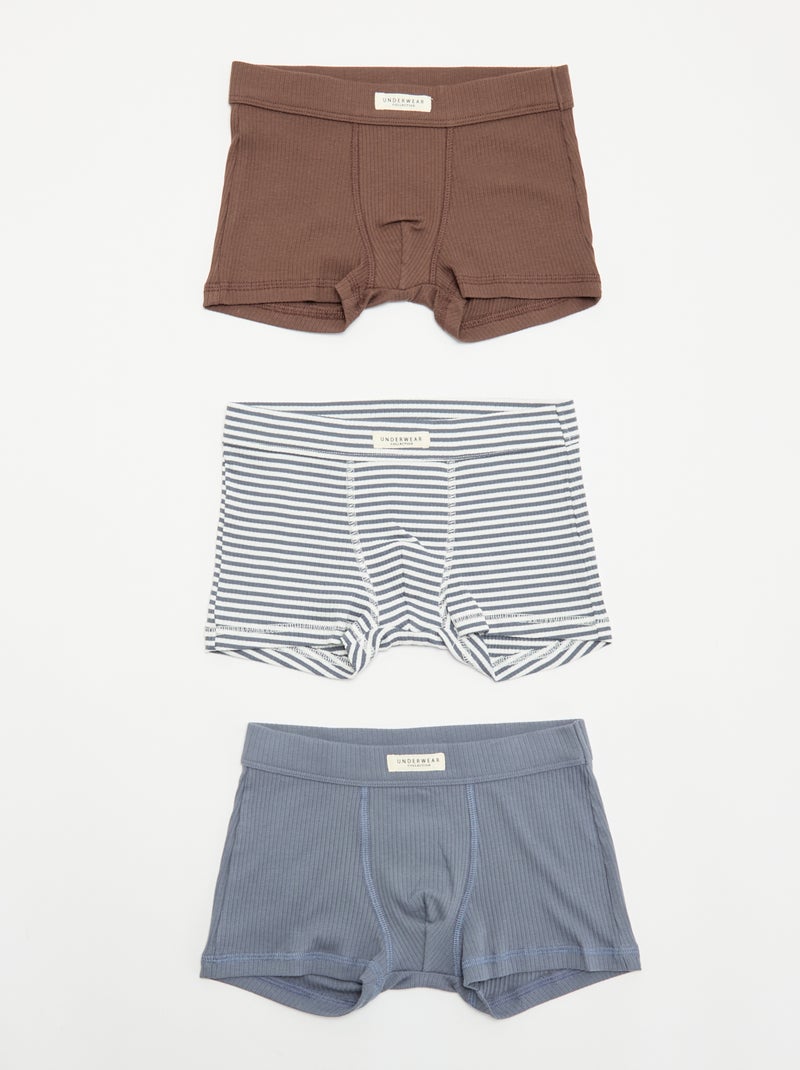 Lot de 3 boxers en maille côtelée Gris - Kiabi