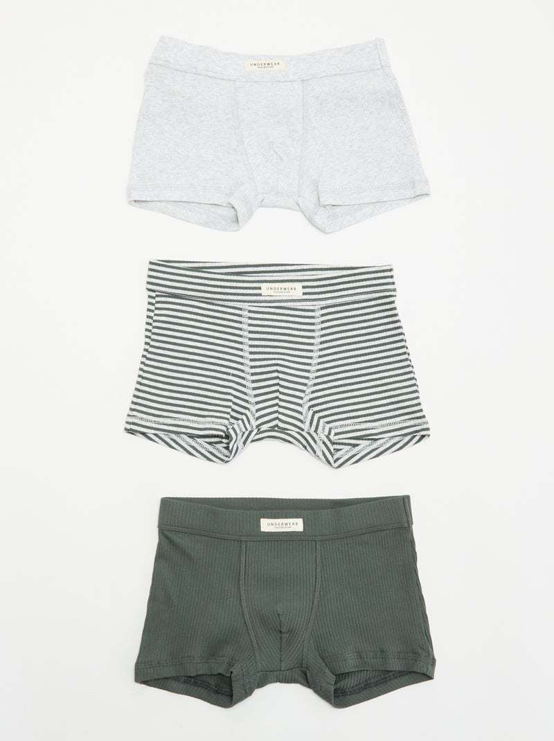 Lot de 3 boxers en maille côtelée Kaki - Kiabi