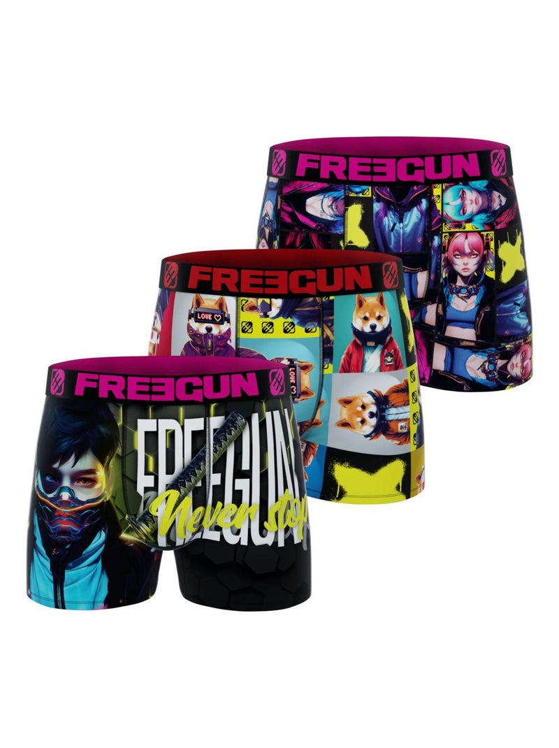 Lot de 3 boxers enfant Manga Cyber Freegun Rose - Kiabi