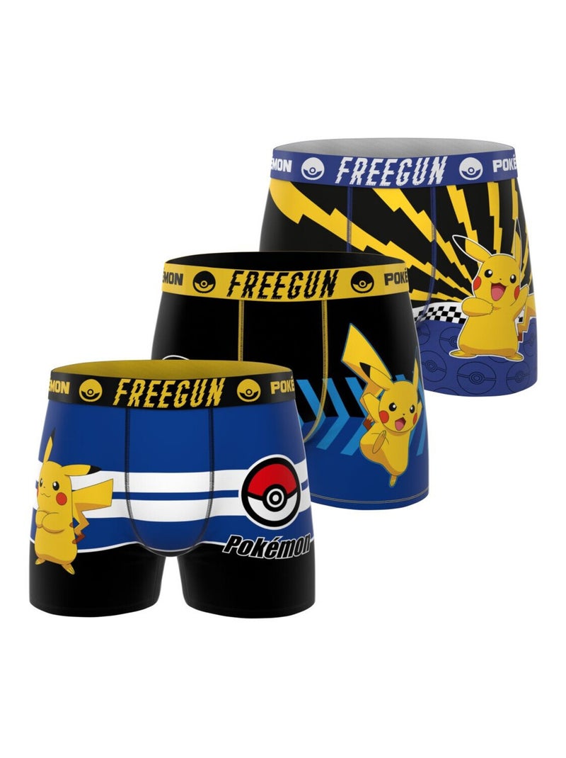 Lot de 3 boxers enfant Pokemon Freegun Bleu Jaune Noir - Kiabi
