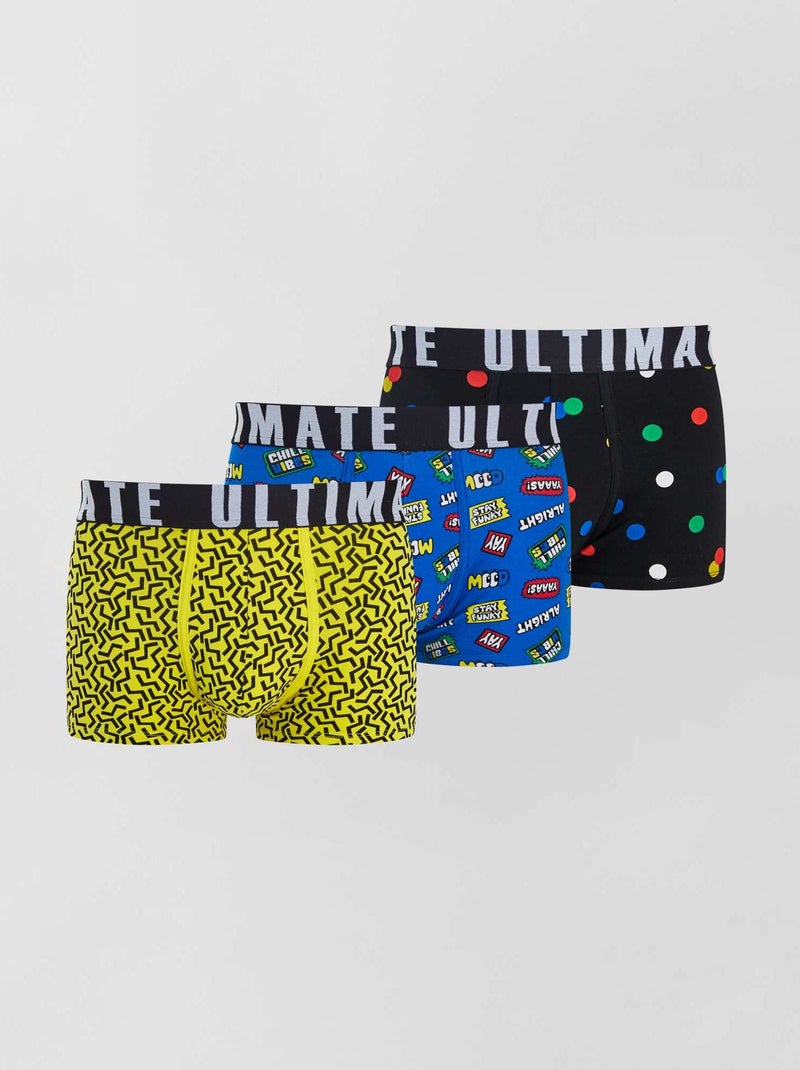 Lot de 3 boxers fantaisie bleu/jaune - Kiabi